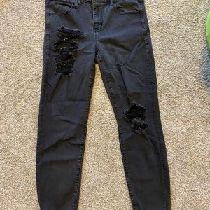 american eagle ripped stretch size 14 black jeans